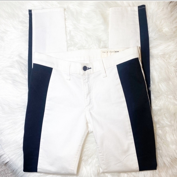 Rag & bone Mid-Rise Skinny Jeans in white with black tuxedo stripe Size 25 - Picture 6 of 14